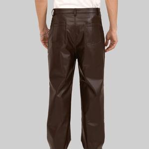 Pantalones de Cuero Marrón para Hombre, Corte Ajustado, Estilo Motero, Vintage, Lona Impermeable - Product Image 5