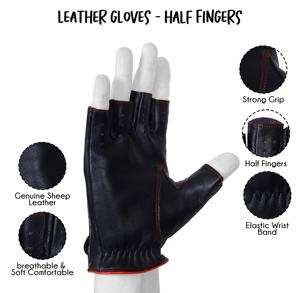 Guantes de piel de oveja unisex de piel de medio dedo, transpirables, cómodos para uso diario informal al aire libre, ropa formal de invierno - Product Image 5