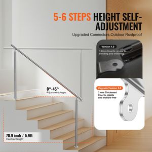 Corrimano per Esterni in Acciaio Inossidabile da 180 cm (70,9 Pollici) per Gradini, Kit Ringhiera Transitoria per Scale di Facile Installazione - Product Image 3