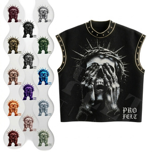 Oversized Comfortable Lightweight Streetwear Sleeveless T Shirts Vintage Style Trendy <b>Studded</b> O Neck Collar Tank Top <b>Men's</b> - Product Image 1