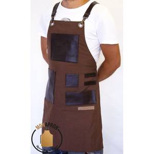 Tablier de mixologue en toile premium avec bretelles en cuir réglables, uniforme de bar professionnel, double couture, passants pour outils, pour les professionnels - Product Image 2