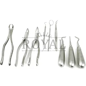 定制不锈钢牙科拔牙套件牙科升降机、镊子、洁牙器、镜子套件
