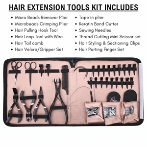 Kit de aplicación de extensiones de cabello de acero inoxidable, alicates para quitar microperlas, herramienta para extensiones de cinta, cortador de queratina, gancho y bucle. - Product Image 2