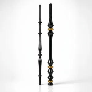 Paires de balustres d'escalier en fer noir avec anneaux dorés décoratifs, mousquetons métalliques pour design d'escalier moderne et luxueux - Product Image 6