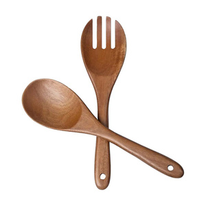 Solid Hardwood Salad <b>Server</b> with Spoon Fork Set Includes Bowl Commercial <b>Buffet</b> Food Serving Set Made From Buffalo Horn Wood - Product Image 4