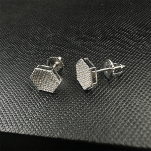Pendientes de tuerca hexagonales de moissanita para hombre, plata 925, diamantes certificados, joyería de lujo ligera estilo hip hop, par. - Product Image 1