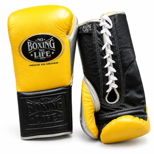 No Boxing No Life Leather Boxing Gloves Yellow <b>Black</b> <b>Lace</b>-Up Training Gloves Hecho En Mexico Adult Full Finger - Product Image 4