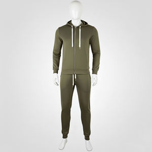 Ensemble de survêtement pour homme vert olive et blanc avec veste à capuche zippée et pantalon de jogging à revers, tenue de sport décontractée - Product Image 5
