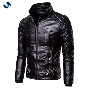 Veste en cuir PU noir pour homme, style motard, coupe ajustée, col rabattu, fermeture éclair, manches classiques, couleur unie, vêtement d'automne - Product Image 2