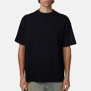 Camiseta de Manga Corta para Hombre, Cuello Redondo, Algodón Jersey, Corte Regular, Color Negro, Diseño Liso Teñido - Product Image 1