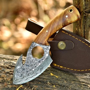 Couteau à lame fixe en acier Damas, couteau à désosser, couteau de chasse à lame pleine, couteau industriel OEM pour le camping et les activités de plein air avec étui - Product Image 3