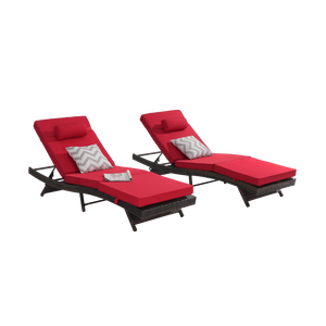 Set di sedie da giardino all'aperto 2 pezzi in vimini reclinabile Set di 150 gradi spiaggia a bordo piscina per prendere il sole lettini reclinabili lunghi - Product Image 4