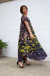 <b>Black</b> Rainbow Tie <b>Dye</b> Kaftan Dress Womens Boho Party Vacation Caftan - Product Image 2