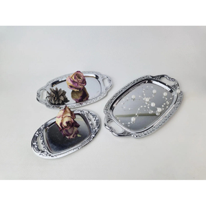 Aluminum Unique Shape Serving <b>Tray</b> With Handles Elegant Silver Platter For Fruits <b>Snacks</b> Beverages Tableware And Gifting Supply - Product Image 1