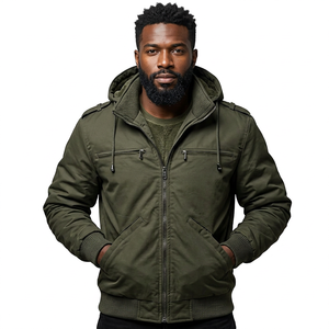 Men's Hooded <b>Jacket</b> <b>Fleece</b> Lined Windproof Zipper Casual <b>Thick</b> Solid Color Polyester Cotton Outerwear Autumn Wear - Product Image 3