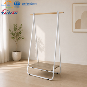 Perchero de ropa de madera y metal tipo A con estante inferior de almacenamiento, soporte para abrigos y tendedero para dormitorio - Product Image 3