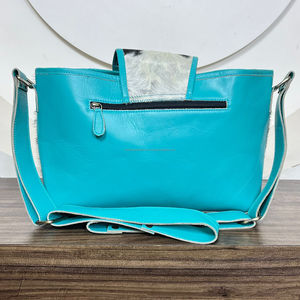 Custom Cowhide Leather Multifunction Stroller <b>Bag</b> for Moms Hair-on Hide <b>Nappy</b> Organizer with Multiple Pockets & Adjustable Strap - Product Image 5