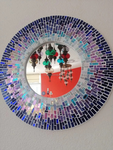 กรอบกลมสีฟ้าติดผนังกระจกโมเสกทำด้วยมือสำหรับห้องนอนโรงแรมร้านอาหารงานแต่งงาน - Product Image 3