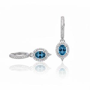 Boucles d'oreilles chandelier en argent 925 plaqué rhodium avec topaze bleue et halo de moissanite pour femme, tendance, pour mariage, cadeau ou soirée, 6 grammes, Tanya Gems - Product Image 3