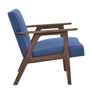Poltrona Moderna Contemporanea in Tessuto Blu con Finitura Marrone in Legno di Gomma Massiccio e Seduta Imbottita per Soggiorno - Product Image 3