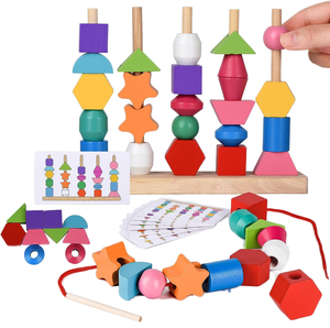 Unisex Wooden Beaded Toy for Children Five Sets Column Color Sensory Enlightenment <b>Shape</b> Perception Building <b>Block</b> Educational - Product Image 2