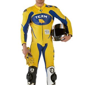 Combinaison de course en cuir jaune pour homme, équipement de sport haut de gamme pour la moto, combinaison de course VR46 Team Moto jaune 2019 - Product Image 1
