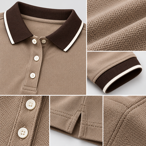 Polo de Manga Corta Beige para Mujer con Ribete Negro, Corte Regular, Estilo Casual, 100% Algodón Piqué, Tejido Transpirable - Product Image 5