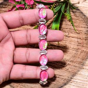 Pulsera de howlita rosa con cabujón ovalado, piedra preciosa hecha a mano, chapada en plata, cristal curativo, regalo de joyería para mujer - Product Image 5