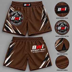 BWI <b>Men's</b> <b>Brown</b> Geometric Print Quick Dry Sport <b>Shorts</b> Elastic Waist Sublimation Front Logo Mid Rise <b>Short</b> <b>Shorts</b> - Product Image 1