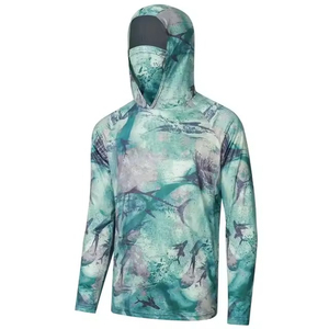 Sweat à capuche de pêche pour homme à manches longues, anti-bactérien, UPF 50, imprimé, coupe-vent, en Spandex/Polyester, fabriqué au Pakistan - Product Image 1