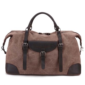 Bolsa de Viaje de Lona y Cuero con Cierre, Impermeable, Bolsa de Fin de Semana, Equipaje de Mano, Bolsa de Gimnasio, Gran Capacidad, LCTB-0048 - Product Image 1