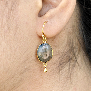 Natural Flashy Labradorite Bezel Setting Dangle <b>Earring</b> Brass 18k Gold Plated Modern Ethnic Jewelry Drop <b>Earrings</b> For Women - Product Image 1