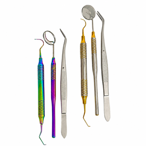 Kit dentaire manuel de base en acier inoxydable allemand, 6 pièces, revêtement or arc-en-ciel, stérilisable, manche creux, instruments médicaux buccaux - Product Image 1