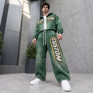 Conjunto Deportivo Personalizado al por Mayor para Hombre, Estilo Acid Wash, 480GSM, Sudadera con Pedrería y Chenilla, Pantalones Deportivos de Pierna Ancha, Ropa Urbana - Product Image 5