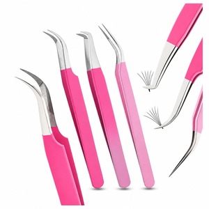 Lot de 3 pinces à cils roses en acier inoxydable pour extensions de cils, volume, éventail, isolation de précision, outils de salon de beauté - Product Image 1
