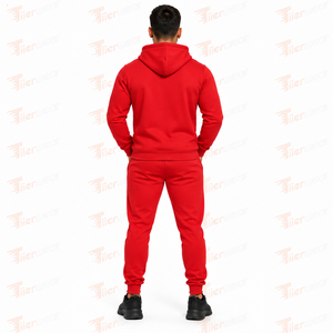 Ensemble de survêtement rouge à capuche pour homme, sweat-shirt et pantalon en coton à manches longues, tenue décontractée d'automne avec motif imprimé sur le devant - Product Image 4