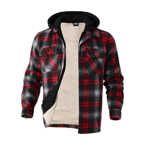 Latest Design Men's Flannel Double Layer Hoodie Top Selling Zip Up Pocket Style Long Cotton Flannel Hoodies - Product Image 3