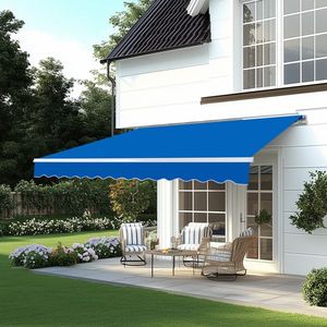 Tenda da Sole Retrattile Blu 339,9 cm P x 300 cm L x 150 cm A, Funzionamento Manuale con Telaio in Acciaio e Telo in Poliestere - Product Image 4