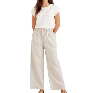 กางเกงยาวเต็มตัวสำหรับผู้หญิงใส่ในฤดูร้อนผ้าคอตตอนลินินระบายอากาศได้ดีสีพื้นเรียบใส่สบายขายส่งโลโก้สำหรับทุกเพศ - Product Image 1