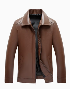 TRIBON SPORTS Men's Brown Cowhide <b>Leather</b> Bomber <b>Jacket</b> Stand Collar Zipper Closure Regular Fit Breathable Casual <b>Winter</b> Premium - Product Image 2