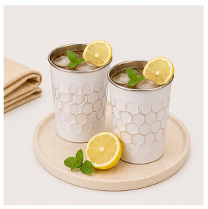 Premium White Powder Coated Pure <b>Copper</b> Tumbler Set with Modern Water Glass for Healthy Hydration & Home Decor - Product Image 2
