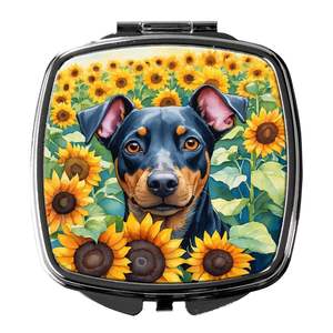 Espejo de maquillaje de viaje compacto para mujeres y niñas, diseño de girasoles Manchester Terrier, bolsillo de mano plegable, regalo decorativo para ocupadas - Product Image 1