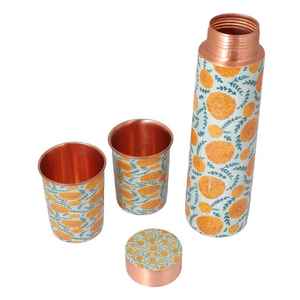 Botella de Agua de Cobre con Estampado Floral de Caléndula, Botella de Diseño Reutilizable a Prueba de Fugas, Set de Regalo de Viaje con Logotipo Personalizado - Product Image 2