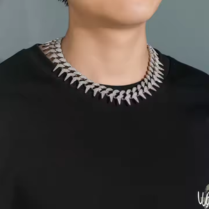 Luxury Iced Out Spike Cuban Link Chain <b>Necklace</b> Men | Hip Hop <b>Statement</b> <b>Necklace</b> | White Gold Plated Gift Jewelry - Product Image 2