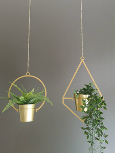 Macetas Colgantes de Metal Dorado con Marcos Geométricos |   Modernos Soportes de Pared para Plantas, Decoración de Interiores para el Hogar, Sala de Estar - Product Image 5
