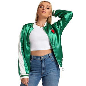 OEM Design Printed Satin <b>Women's</b> Cropped <b>Varsity</b> <b>Bomber</b> <b>Jacket</b> with Cotton Lining Breathable & Eco-Friendly - Product Image 5