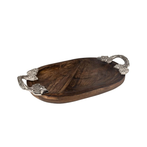 Elegant Design Natural Wooden Oval <b>Tray</b> With Leaf Handle <b>Snacks</b> And Fruits Serving <b>Tray</b> For Home Hotel Accessories Supplies - Product Image 2