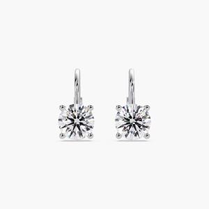 Boucles d'oreilles pendantes à fermoir levier en or massif 14K avec diamant de laboratoire rond 1 carat, bijoux fins pour femme, cadeau de fête - Product Image 1