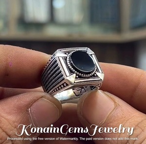 Handmade Oxidized 925 Sterling Silver <b>Black</b> Onyx Men's <b>Ring</b> - Product Image 2