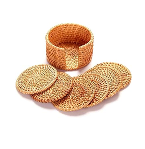Rattan Coaster <b>Placemat</b> With Holder Round Tea Cup Rattan <b>Placemats</b> <b>Wicker</b> Coaster Heat Resistant Coaster - Product Image 3